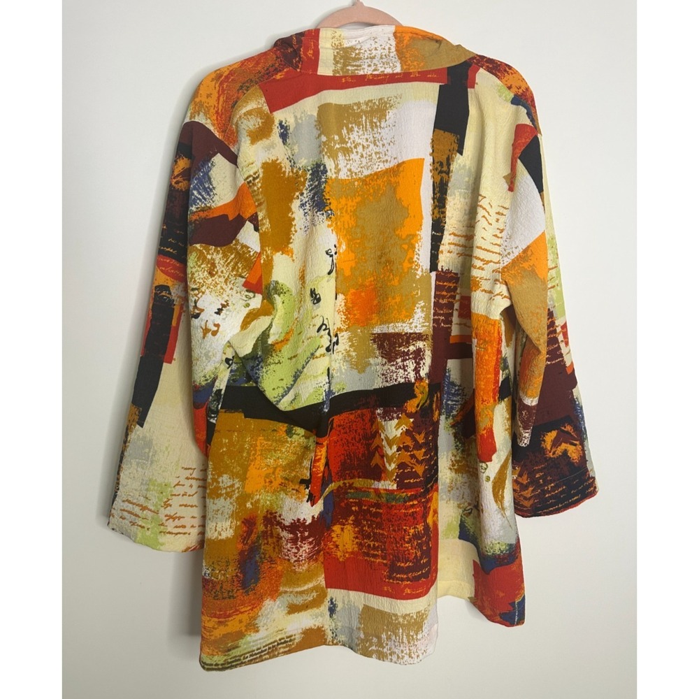 Ali Miles Vibrant Wearable Art to Wear Blouse Button Artsy Wired Collar Top XL - Picture 10 of 12